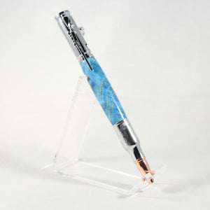 B-DED Bolt Action Blue-Dyed Box Elder Pen With Chrome Trim