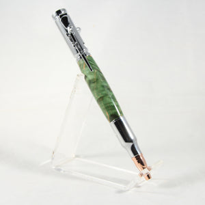 B-DEE Bolt Action Green-Dyed Box Elder Pen With Chrome Trim