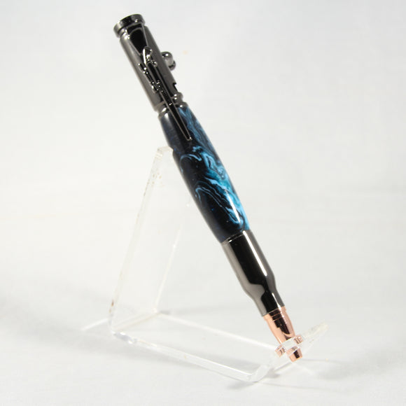 B-DFC Bolt Action Blue/Green Acrylic Pen With Gun Metal Trim