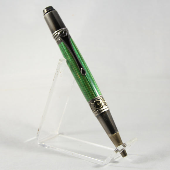 DV-CF Da Vinci Green Laminate Twist Pen with Antique Brass Trim