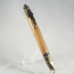 FB-AA Football Bradford Pear Twist Pen With Antique Brass Trim